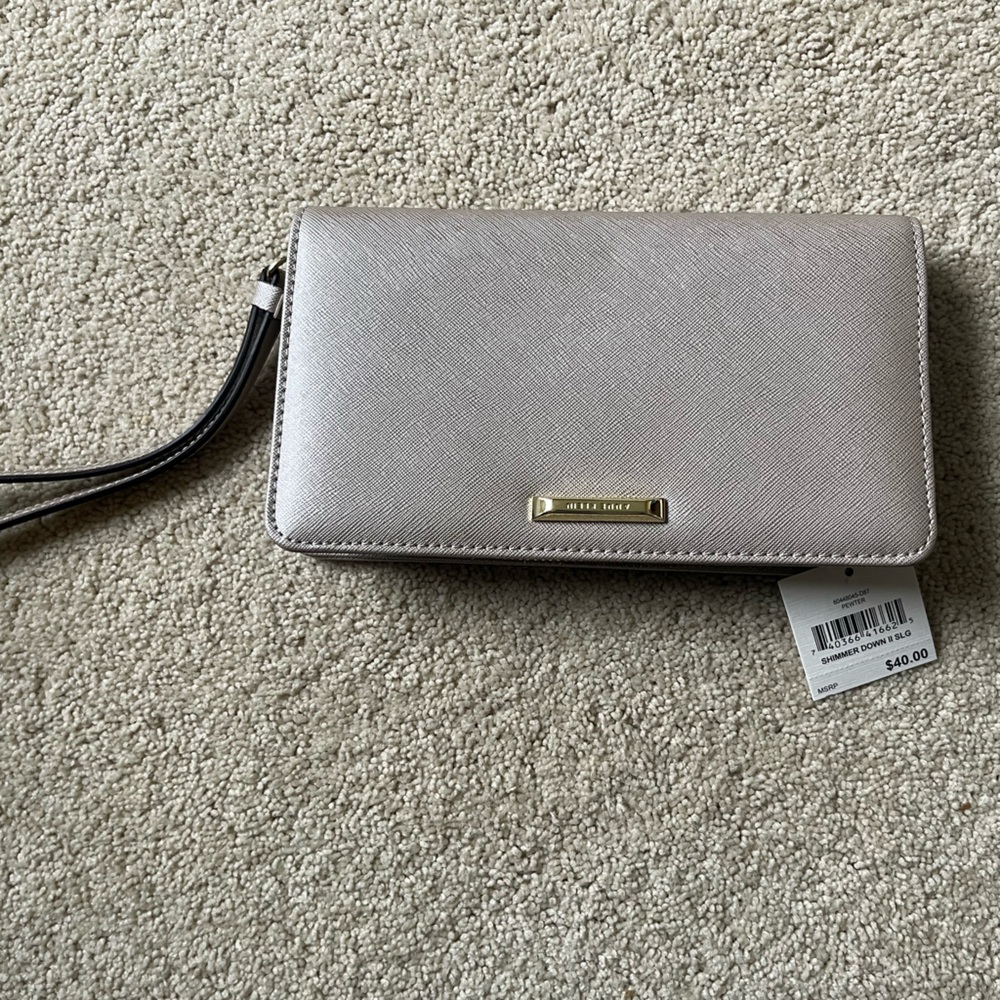 Anne Klein Metallic Light Pink Wristlet Clutch